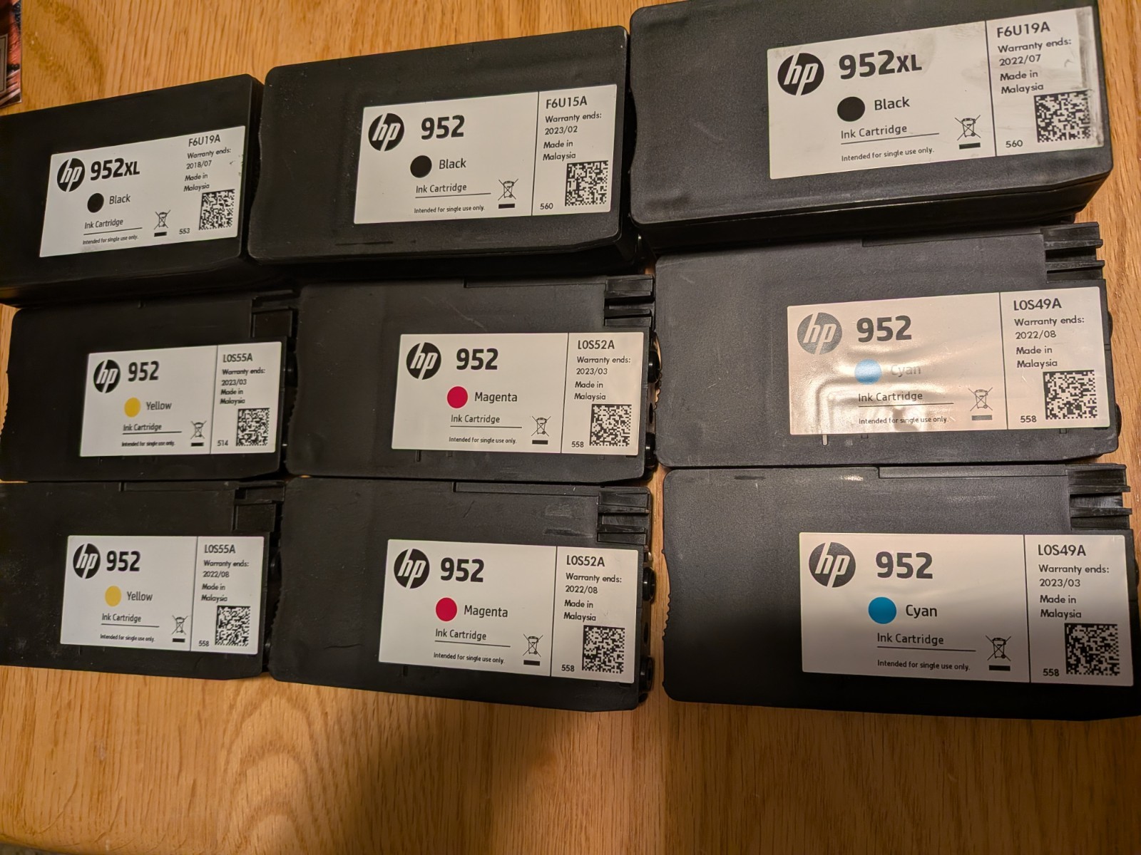 Lot of 9 HP Genuine 952XL and 952 EMPTY Ink Cartridges Never Refilled