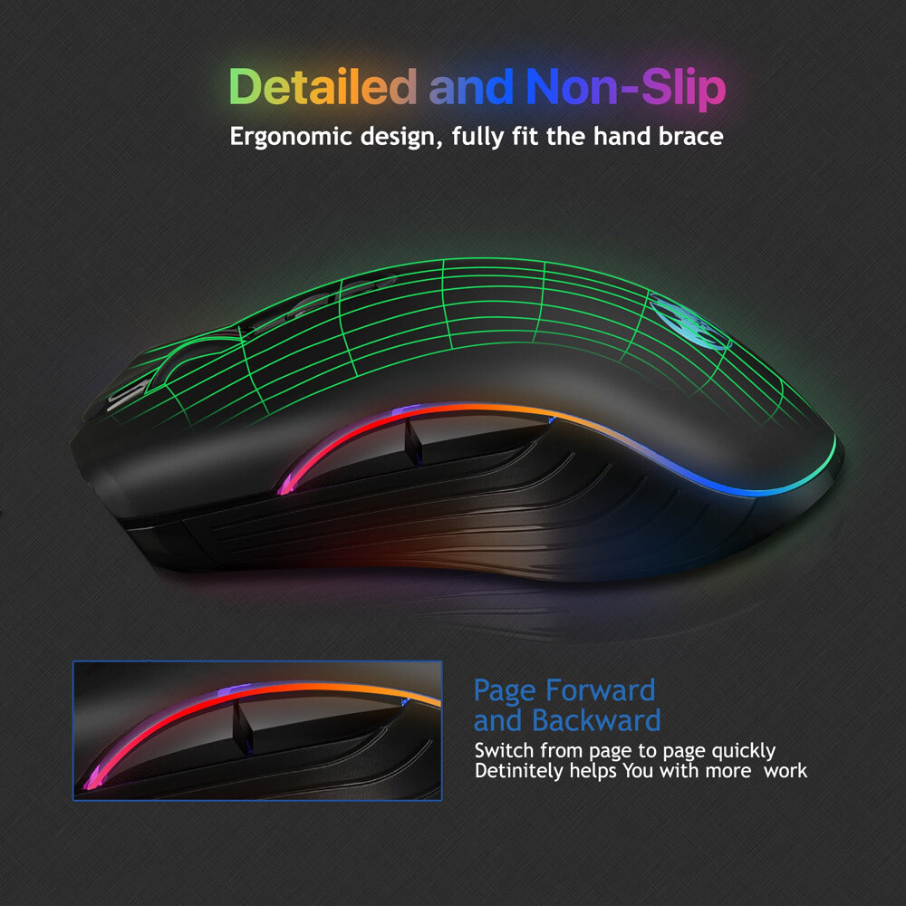 Gaming Mouse Wireless USB Rechargeable 7 Color LED Backlight RGB 1600 DPI Mice