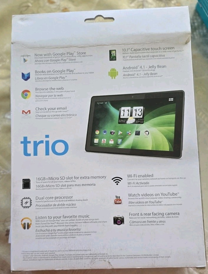 Trio Stealth 10.1 inch Dural Core Tablet 16GB/ WiFi / FT-R cam /Android 4.1 NEW