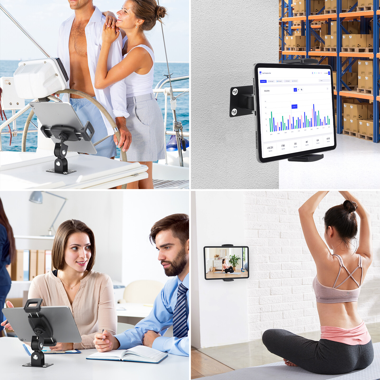 Tablet Wall Mount 360° Rotating iPad Wall Metal Base Fit for 4.7-12.9″ Phone