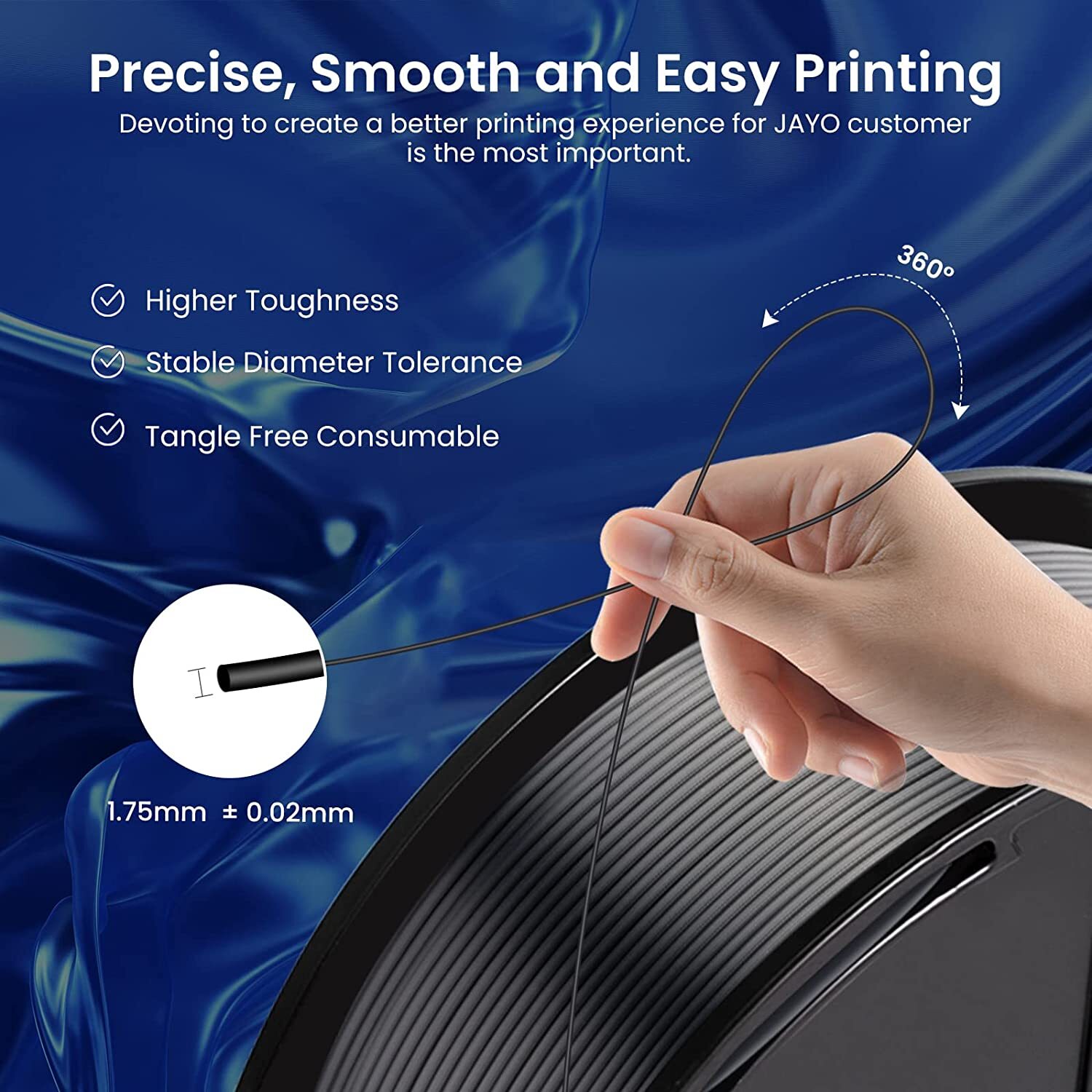 JAYO 1.1KG SILK PLA 3D Printer Filament 1.75mm +/-0.2mm Black Shiny Metallic FDM