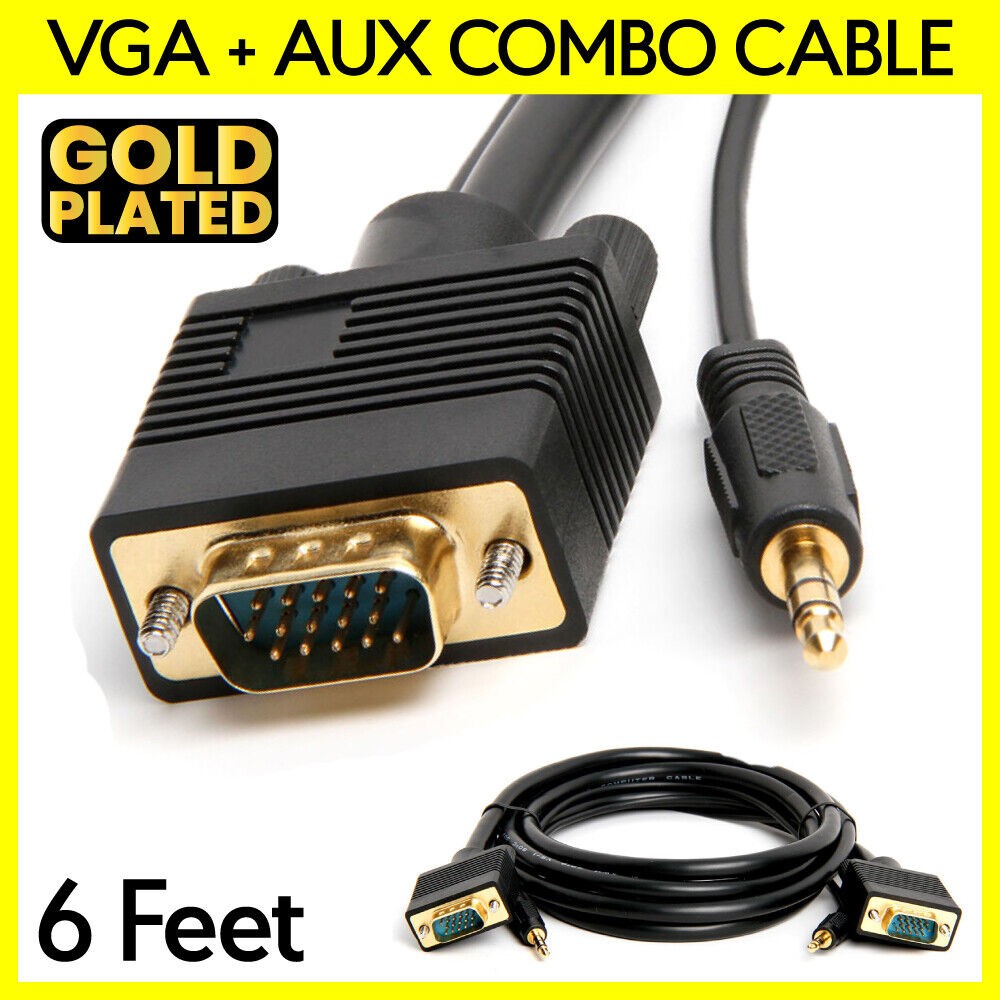 6 Feet VGA Cable with AUX SVGA + 3.5mm Monitor Cord Super VGA Audio Video Cable