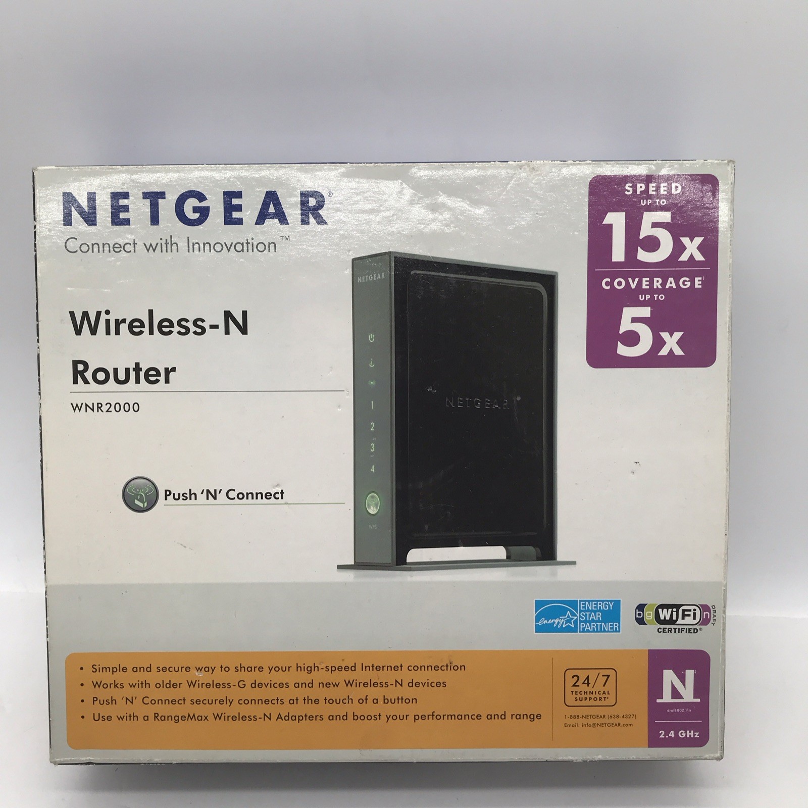 NETGEAR WNR2000 Wireless-N WiFi Router 300Mbps 4 LAN Push ‘N’ Connect VPN