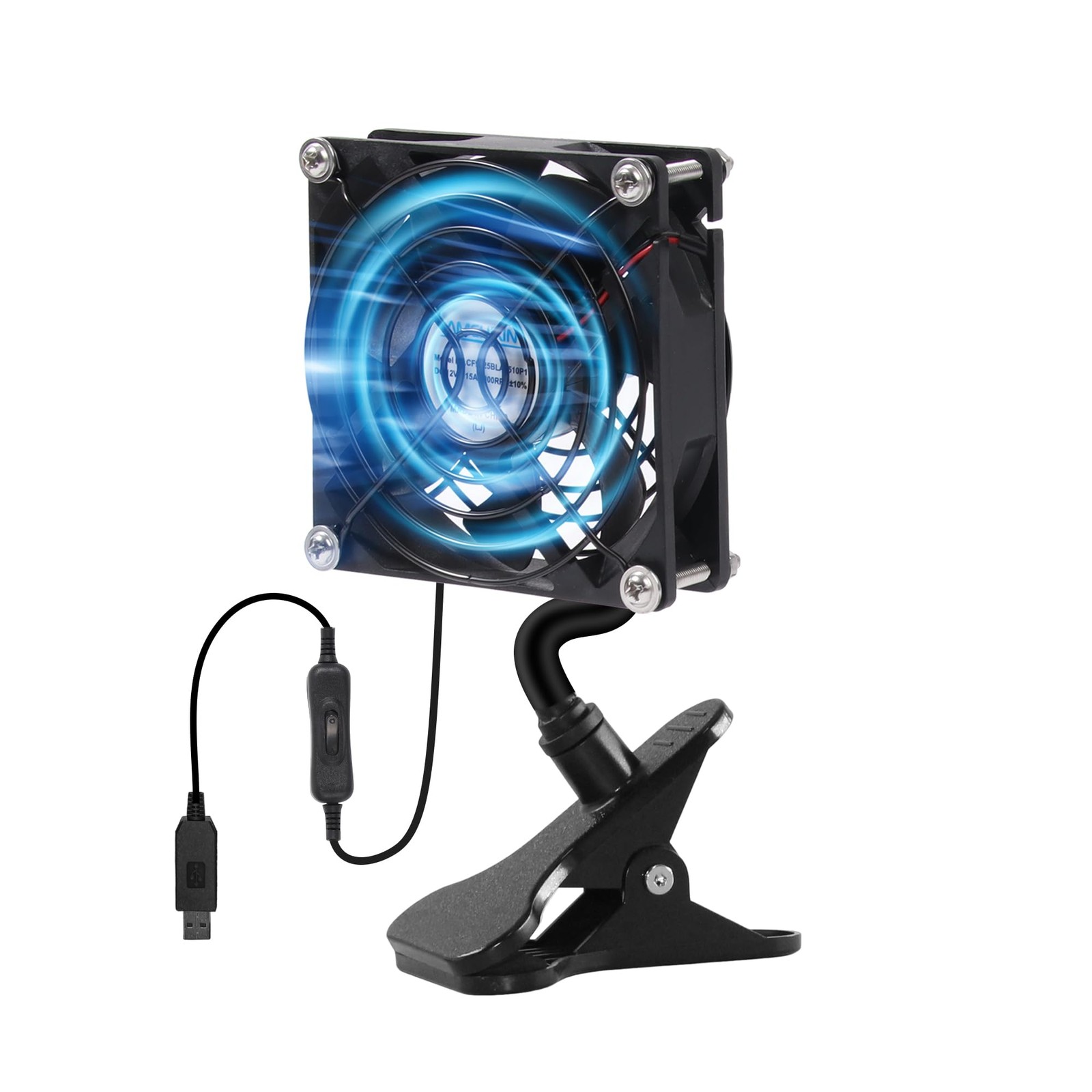 3.62″ USB Clip on Fan with On/Off Switch 5V Cooling for 92mm, Black