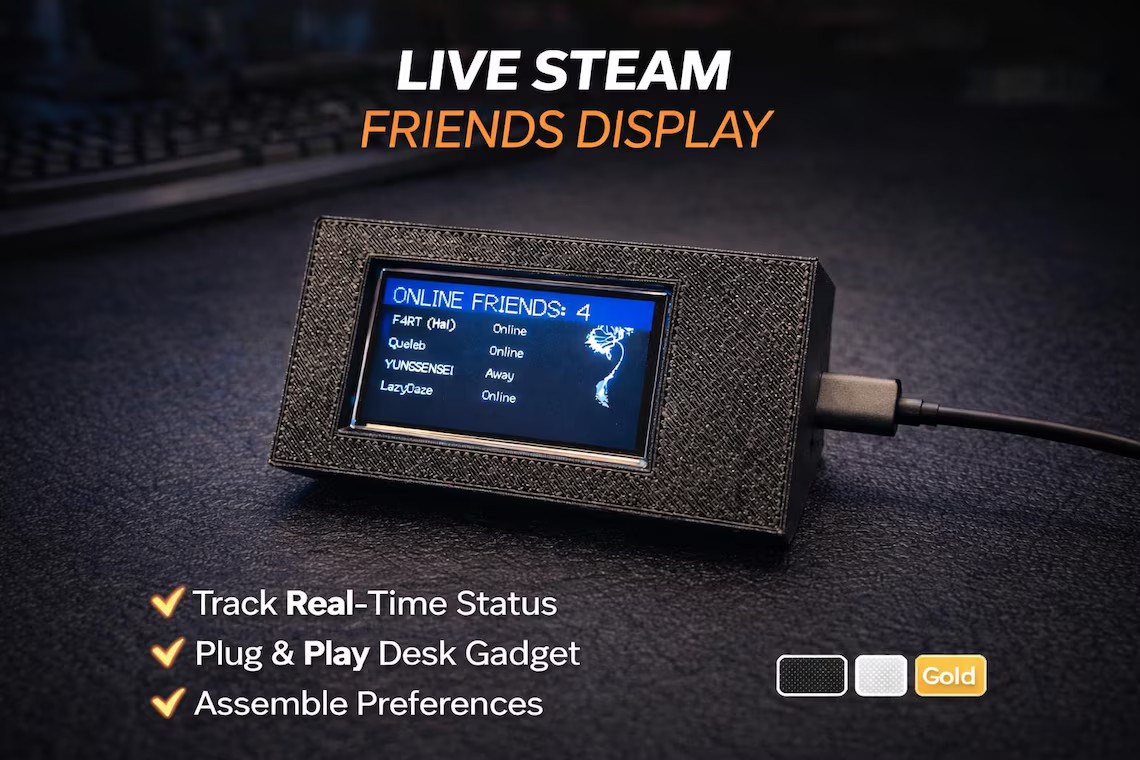 Steam Friends Display – Real-Time Gaming Desk Gadget, Desktop Tracker Device