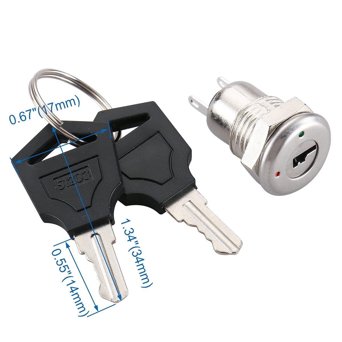 Zinc Keylock Switch Pack of 2 with 11mm Mounting – On-Off for Electrical Devices