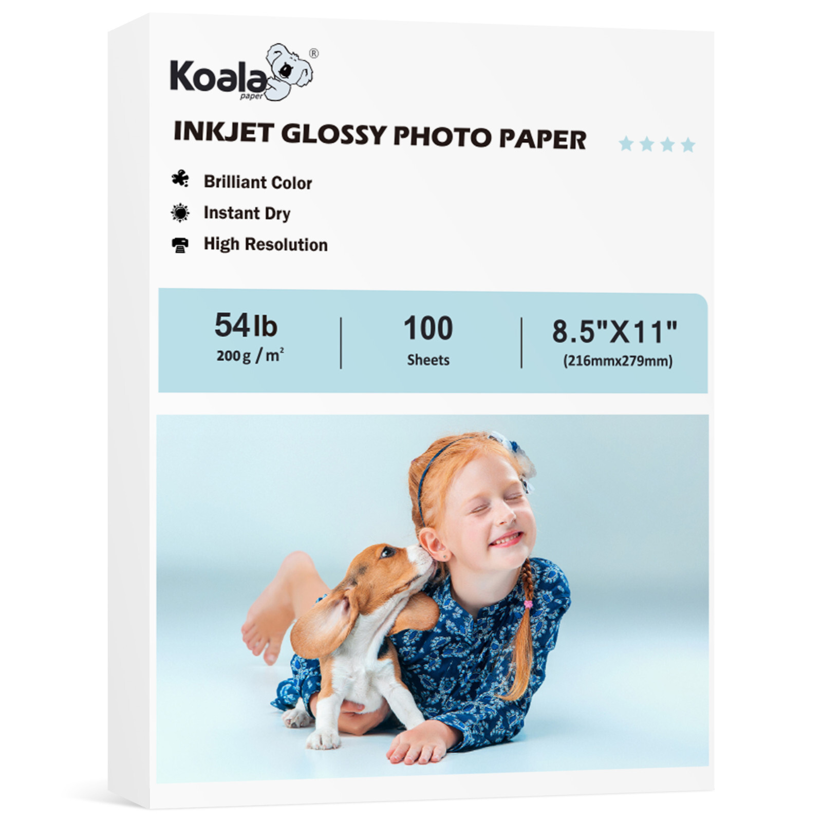 Koala Premium Photo Paper 8.5×11 Glossy 54lb 100 Sheets 200g Inkjet Printer
