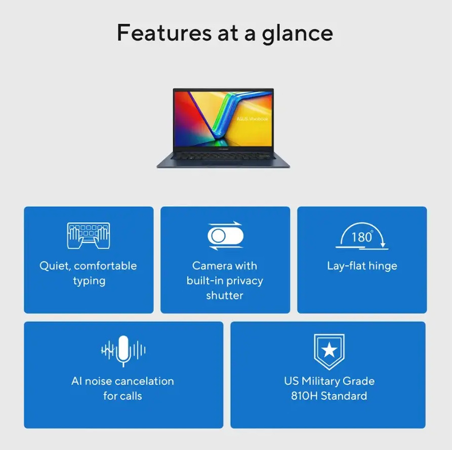 ASUS Vivobook 14″ FHD Laptop Intel 10-Core i5-1334U 12GB RAM 256GB SSD Windows11