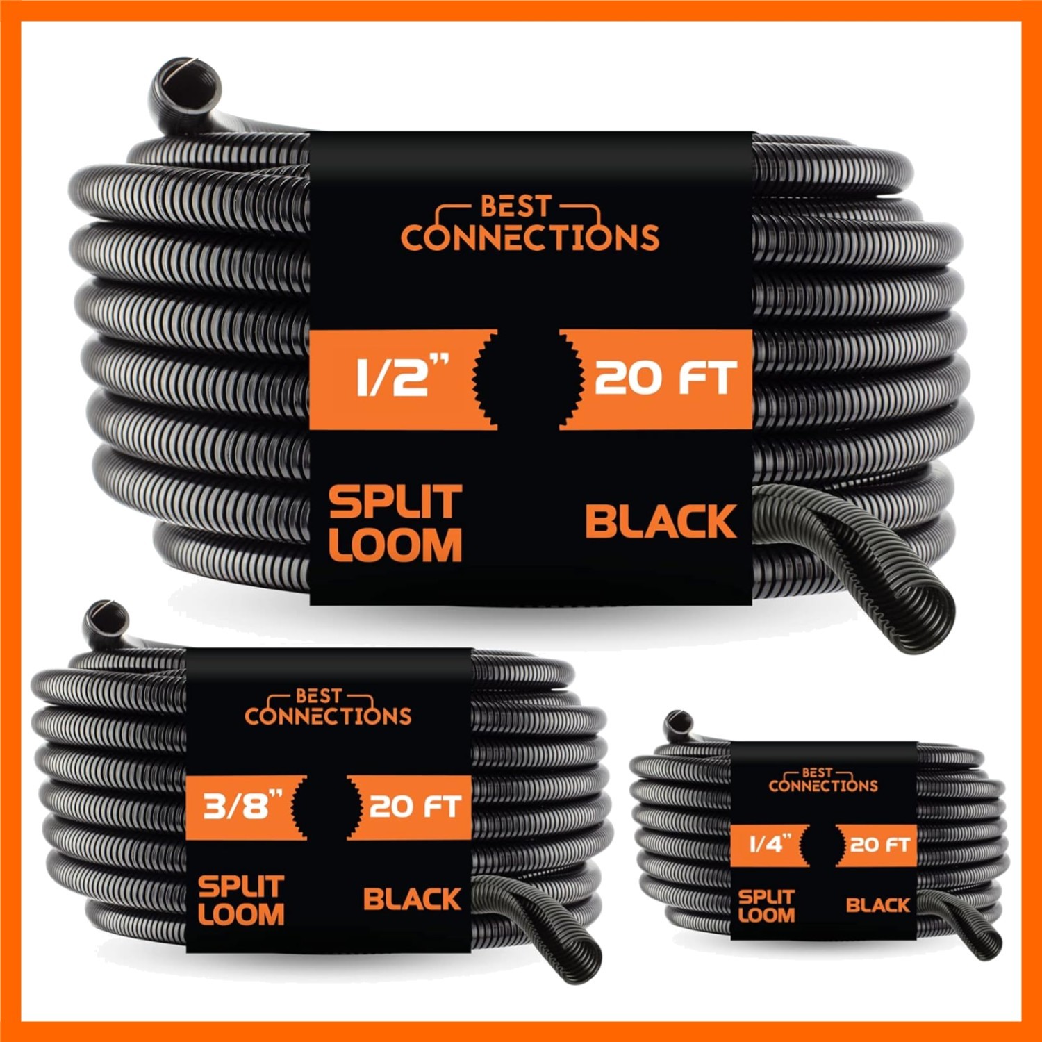 3-Pack 1/4″, 3/8″, 1/2″ x 20 ft Each Assorted Split Wire Loom Flex-Guard Conv…