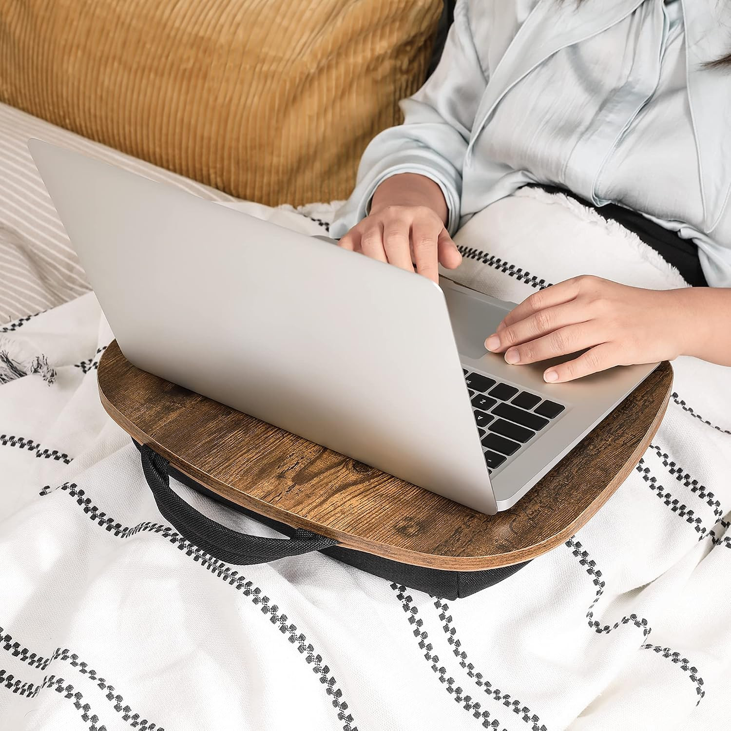 SONGMICS Lap Desk, Bed Tray, Laptop Table with Handle, Cushion, 12.6 X 15.7 X