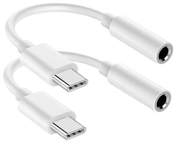 USB C to 3.5mm Audio Headphone Jack Adapter (2Pack), Aux to USB C Dongle White