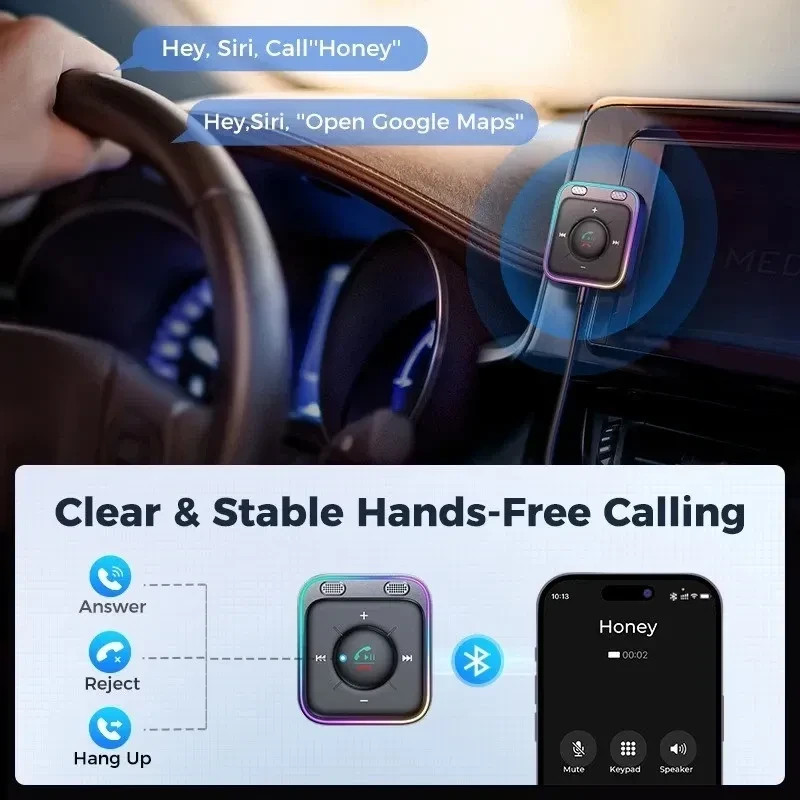 JOYROOM Bluetooth 5.4 AUX Car Adapter[2025 Upgrade] [Stronger Dual Mics& Noise C