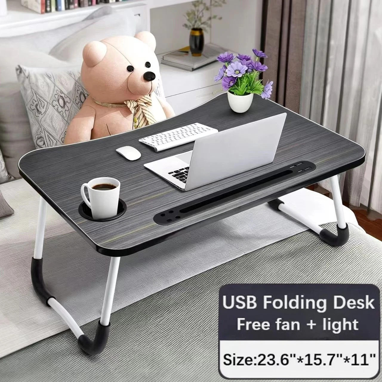 Laptop Tray Lap Desk Stand Foldable Table Bed Notebook Tray Cup Slot Adjustable