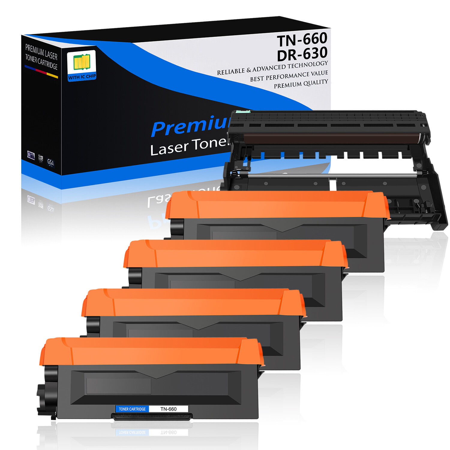 4 PK TN660 Toner Cartridge + 1PK DR630 Drum For Brother MFC-L2720DW MFC-L2705DW