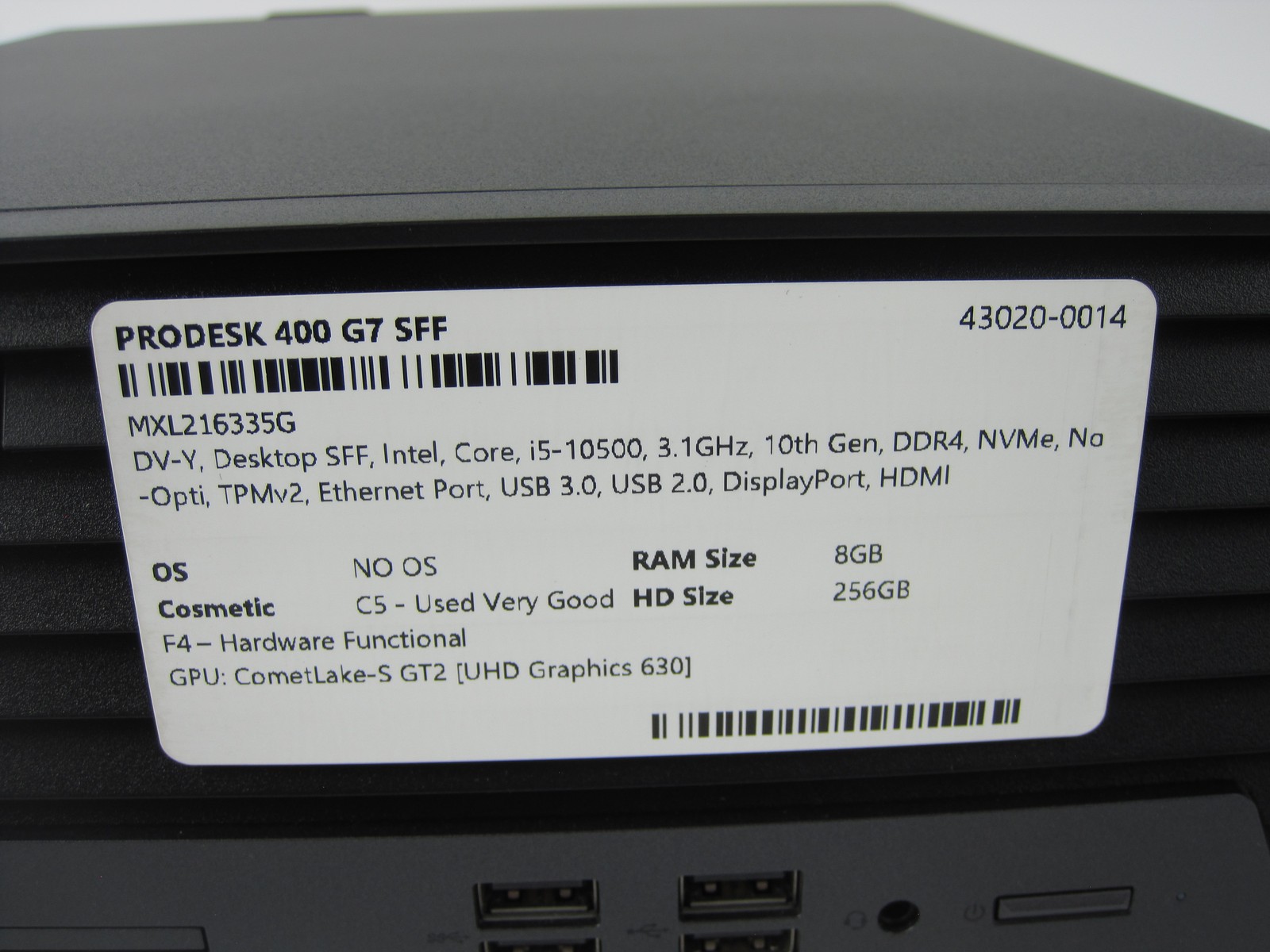 HP ProDesk 400 G7 SFF Desktop i5-10500 3.1GHz 8GB DDR4 256GB NVMe No OS