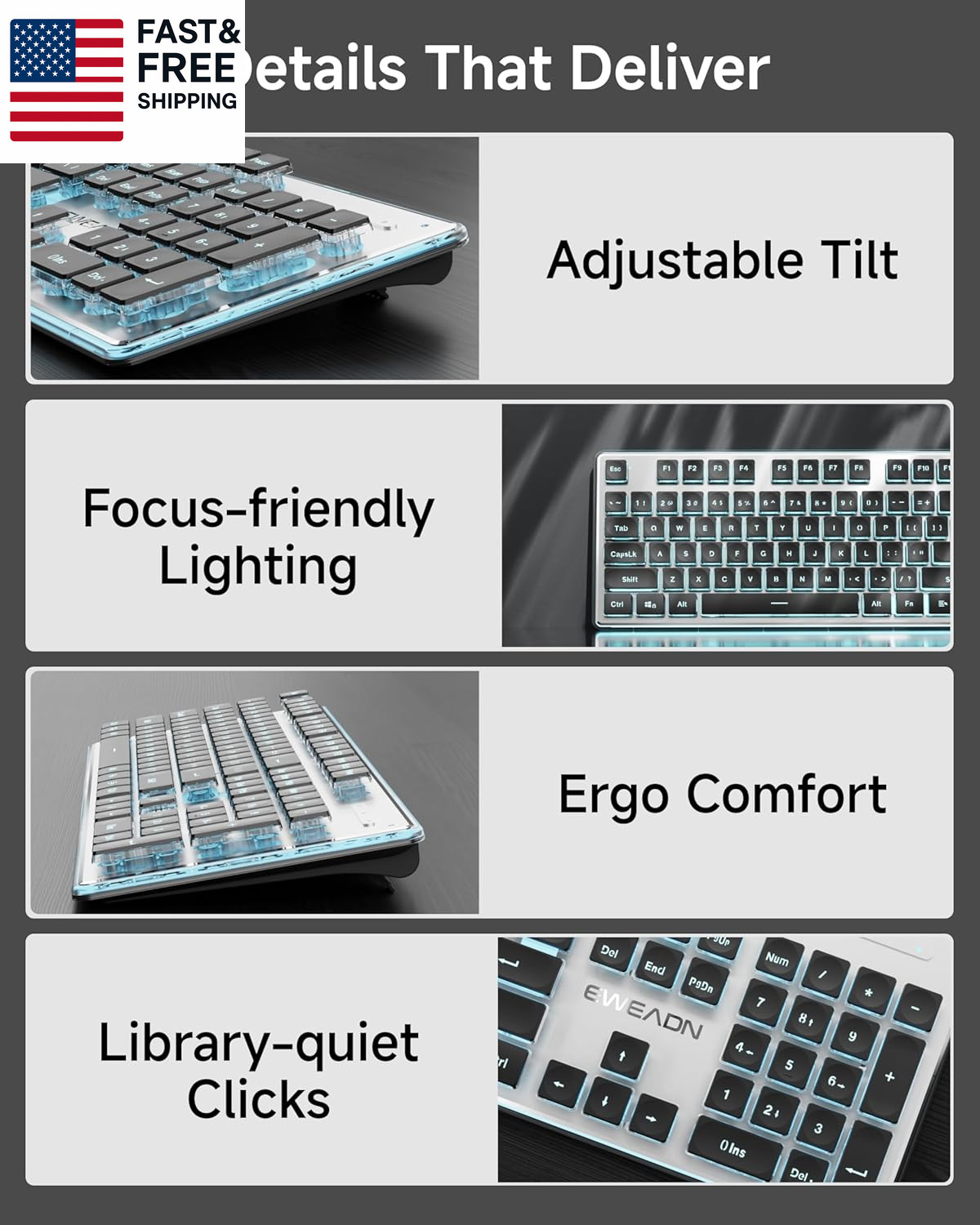 V3 Wireless Keyboard and Mouse with Blue Backlit, Metal Panel, Bluetooth/2.4G