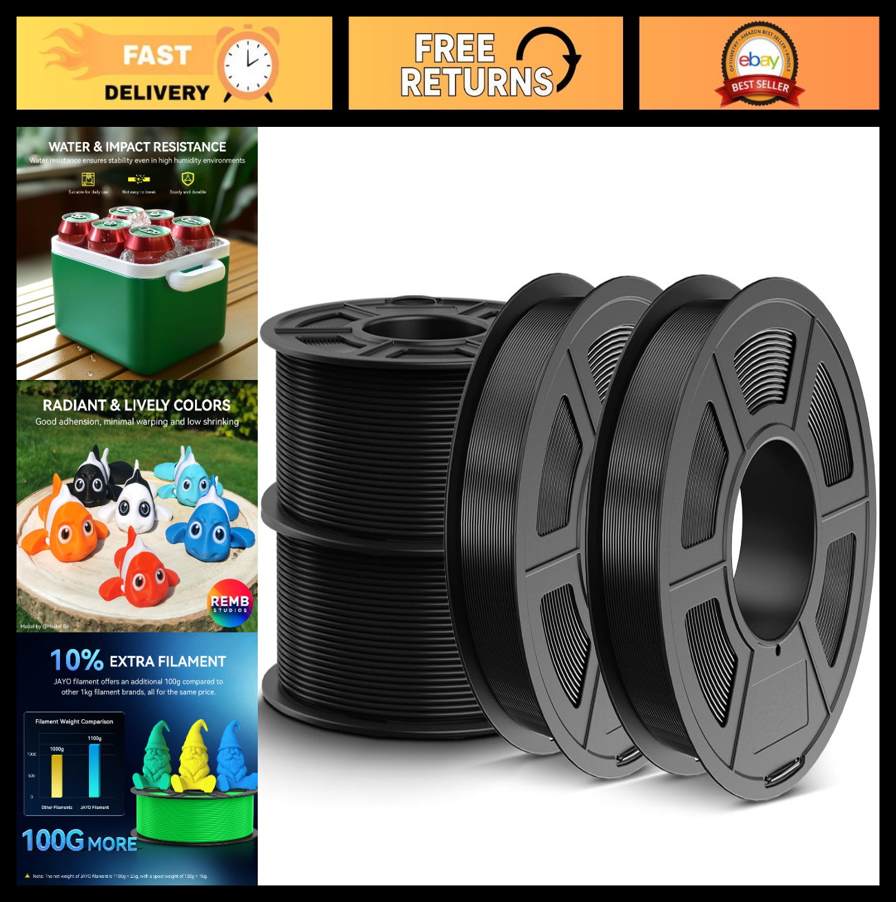 PETG 3D Printer Filament 1.75mm Bundle 4.4KG, Strong Toughness, Accurate +/- 0.0