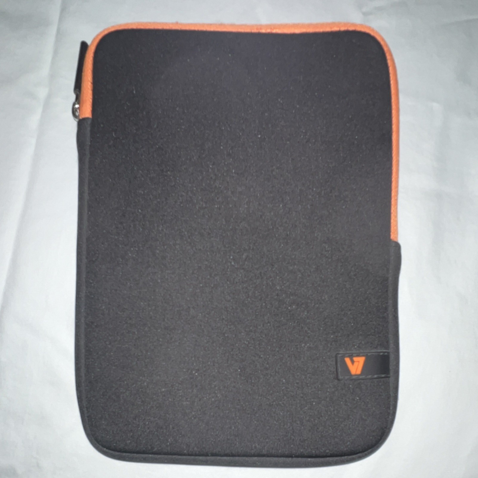 V7 Black Orange Neoprene Tablet Sleeve Pouch Zipper Closure Padded Interior