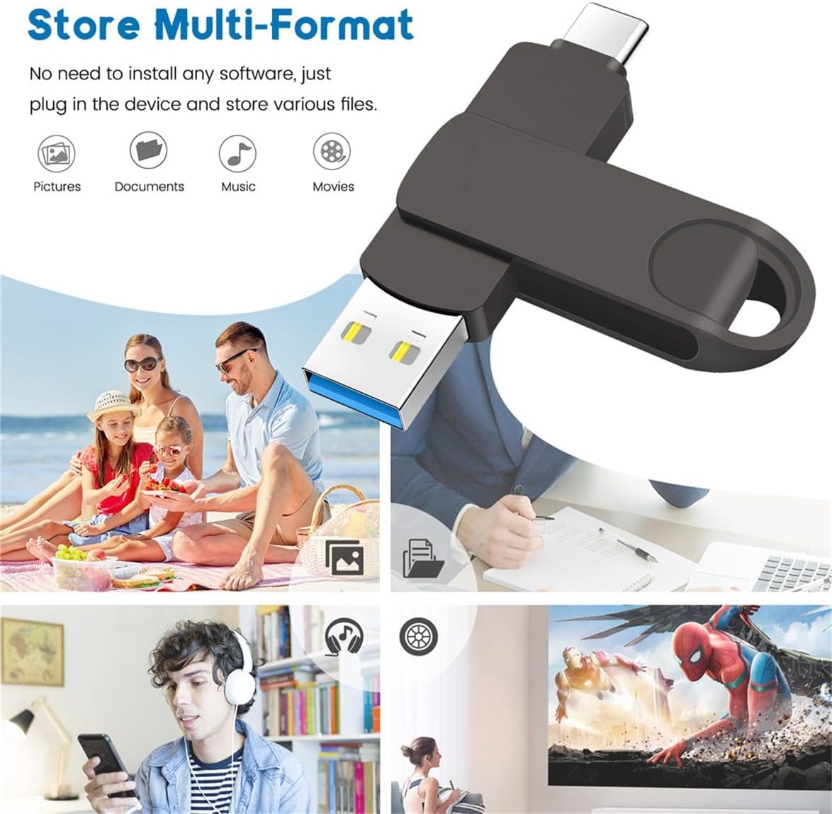 2 in 1 Type C 512GB Dual Drive USB Flash Memory Stick Pen Drive Data Storage PC