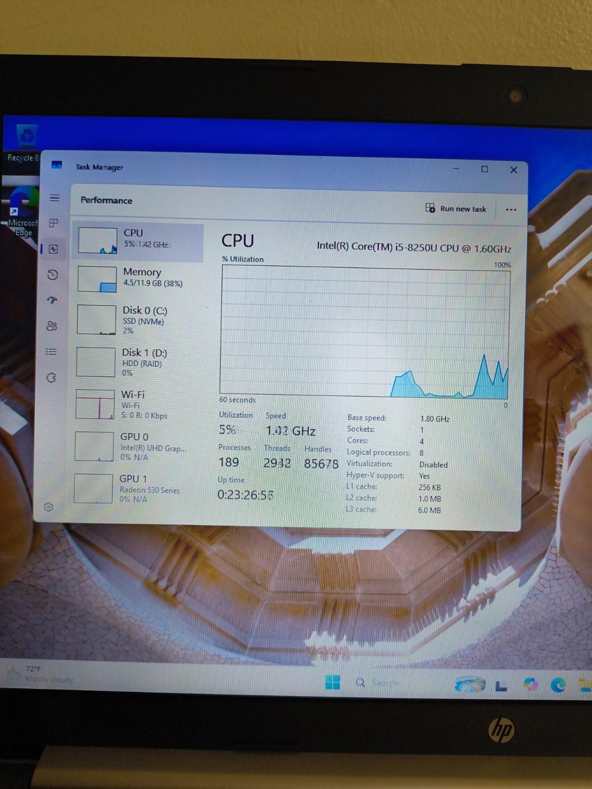 HP 17-by0053cl T/S Core i5-8250u@1.6GHz 12GB 250GB NVMe SSD+1TB HDD Win11Hm BKLT