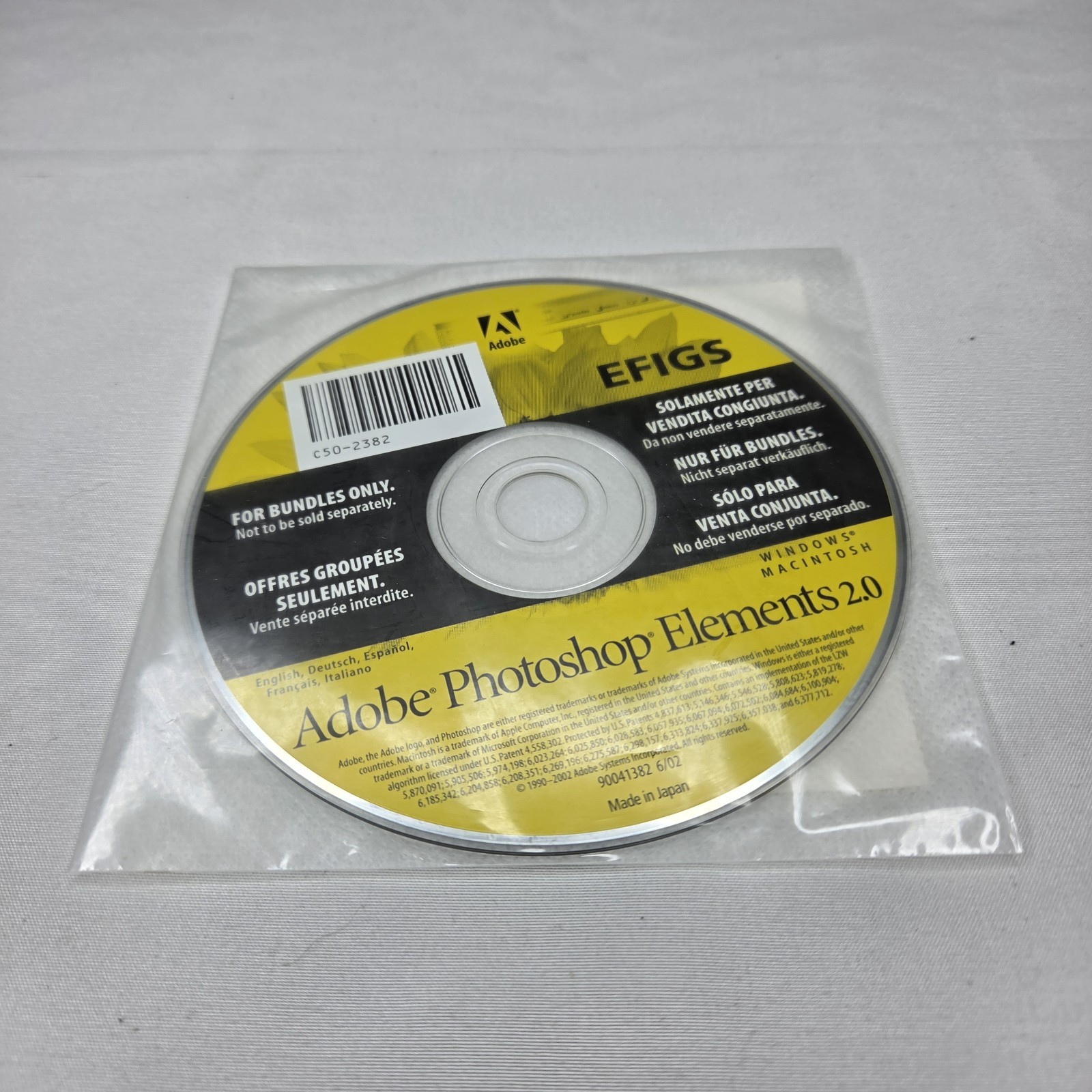Adobe Photoshop Elements 2.0 PC Mac Disc Only New Sealed with Serial Number Code