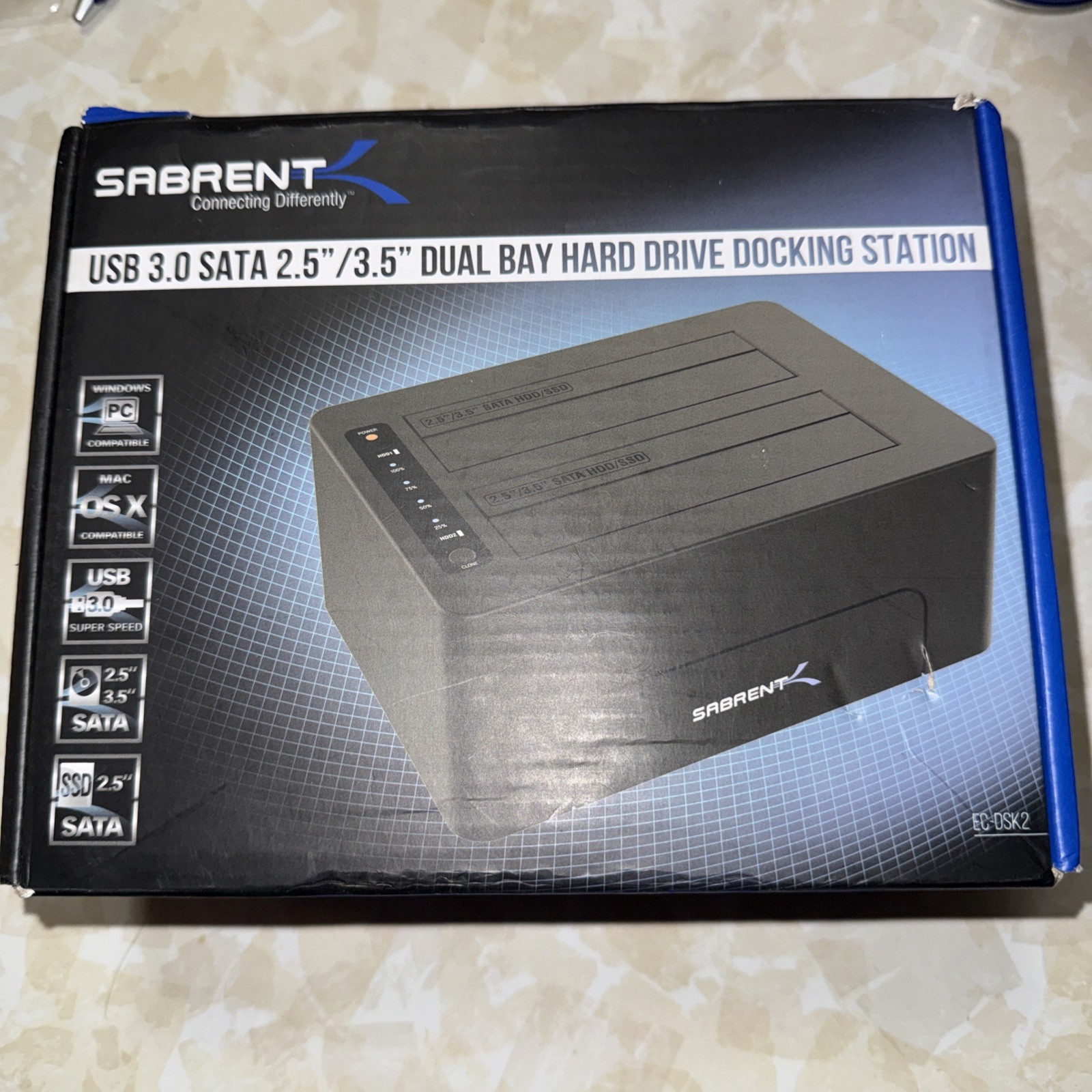 Sabrent USB 3.0 SATA 2.5 / 3.5 Dual Bay Hard Drive Docking Station Used Once