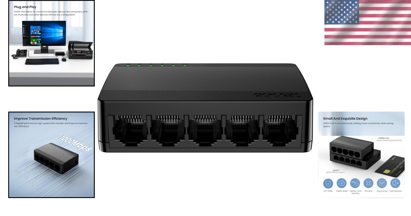 SG105 5 Port Gigabit Switch – Unmanaged Plug & Play, Silent Operation для Office
