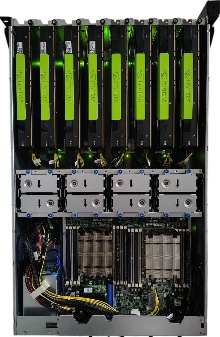 New ASRock GPU Server 8x Tesla P100 128GB VRAM 128GB DDR4 128GB SSD