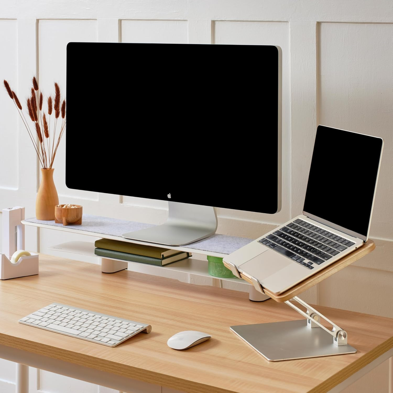 Elegant Monitor Stand with Soft Felt Liner and Ergonomic Clamp – White