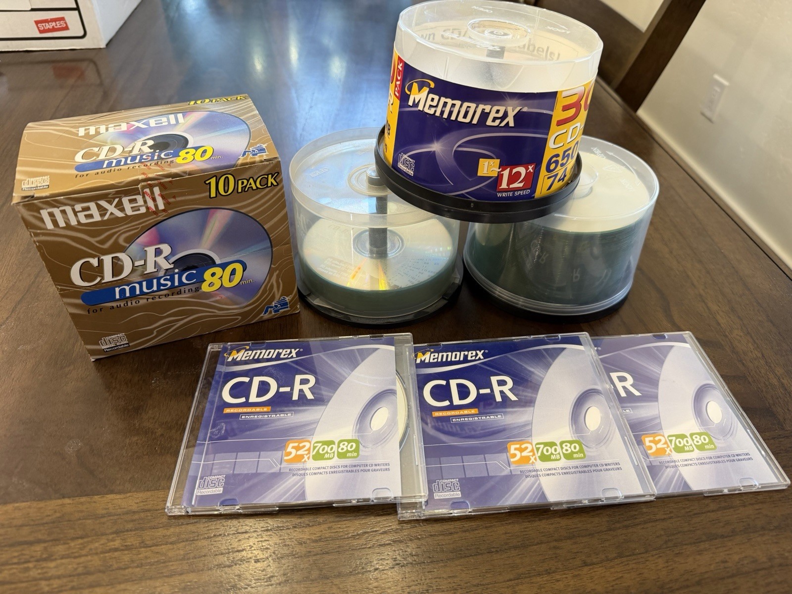 CD-R Lot Many CDs New/ Open Box. Maxell Memorex Staples Approximately 80 Total