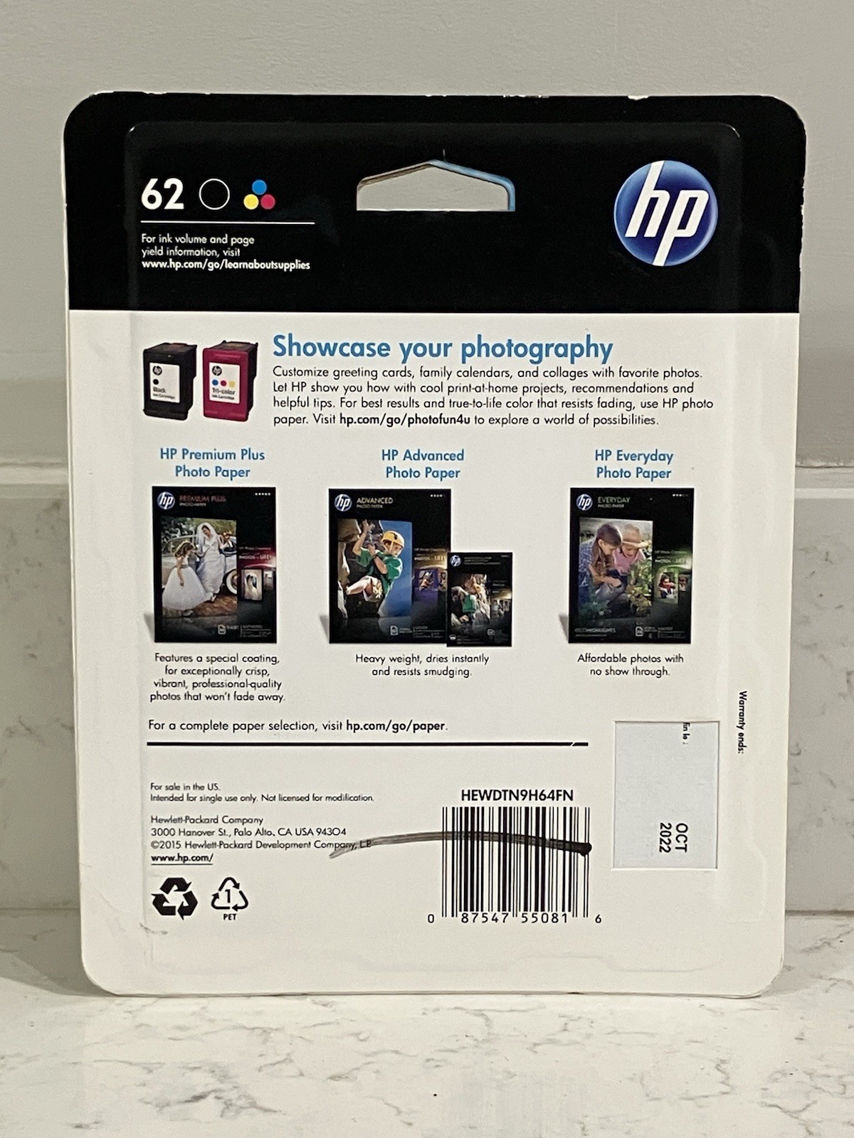 Genuine HP 62 Black and 62 Tri-Color Ink N9H64FN Combo Sealed Box OEM Exp 10/22
