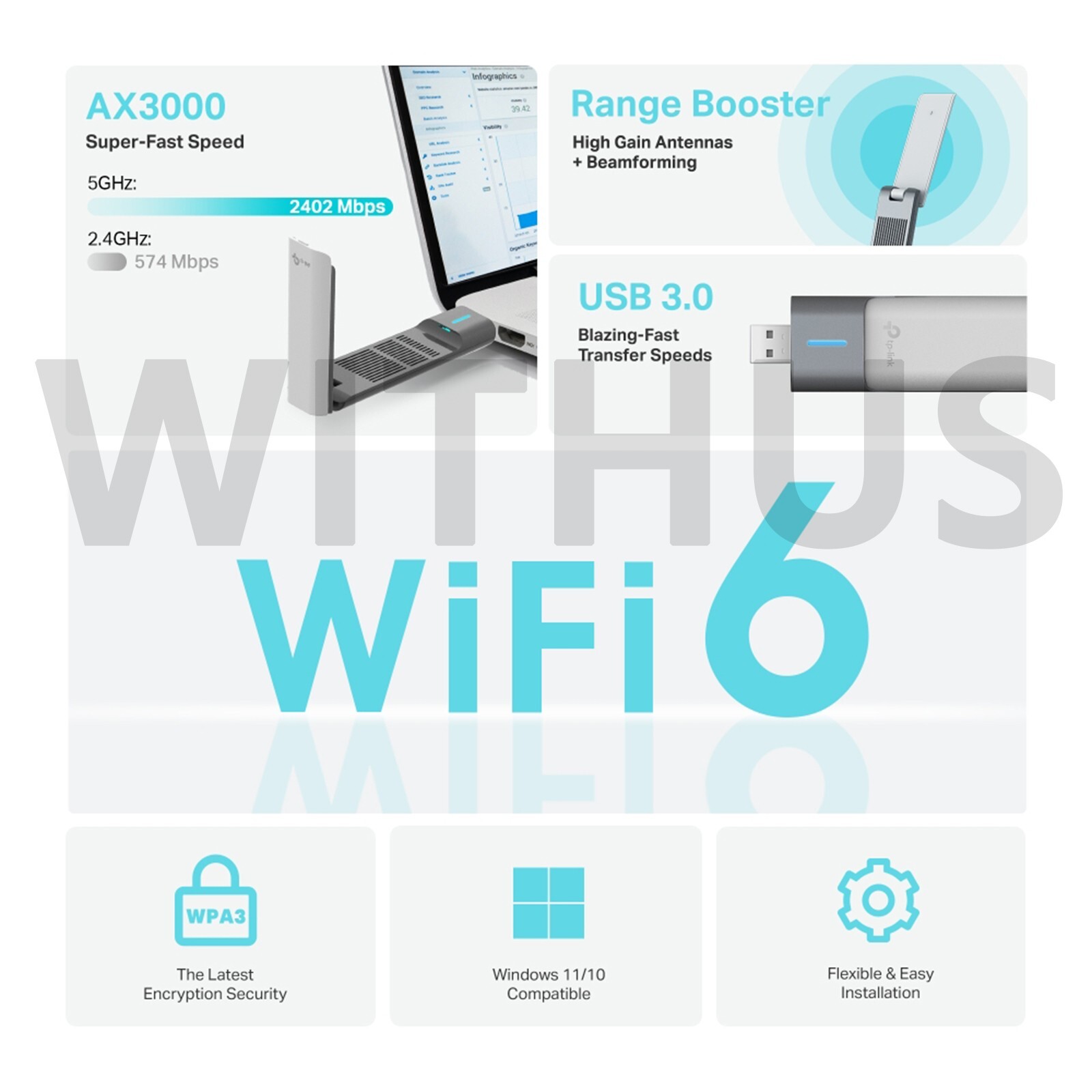 TP-LINK Archer TX50UH AX3000 WiFi 6 High Gain Wireless USB Adapter – Tracking