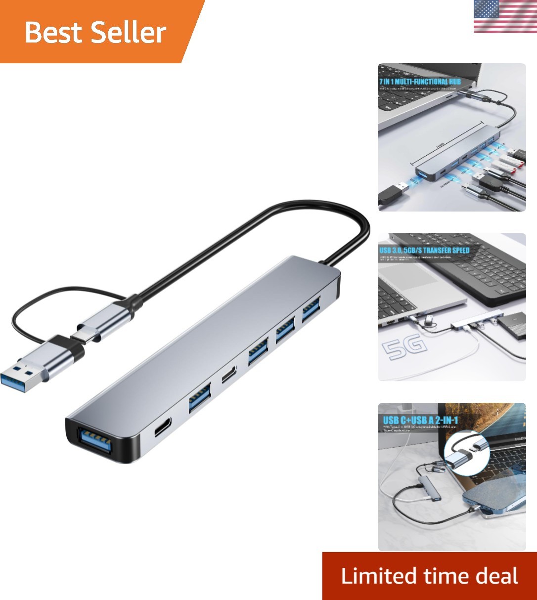 High-Speed 7 in 1 USB C Hub – Perfect for Seamless Data Transfer Across Devices