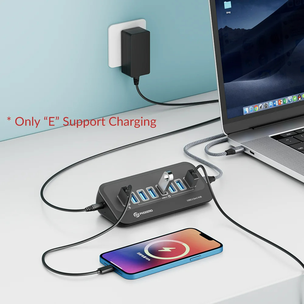 4/7 Ports USB 3.2 Hub USB C Docking Station Type C Splitter Adapter 5/10 Gbps BK