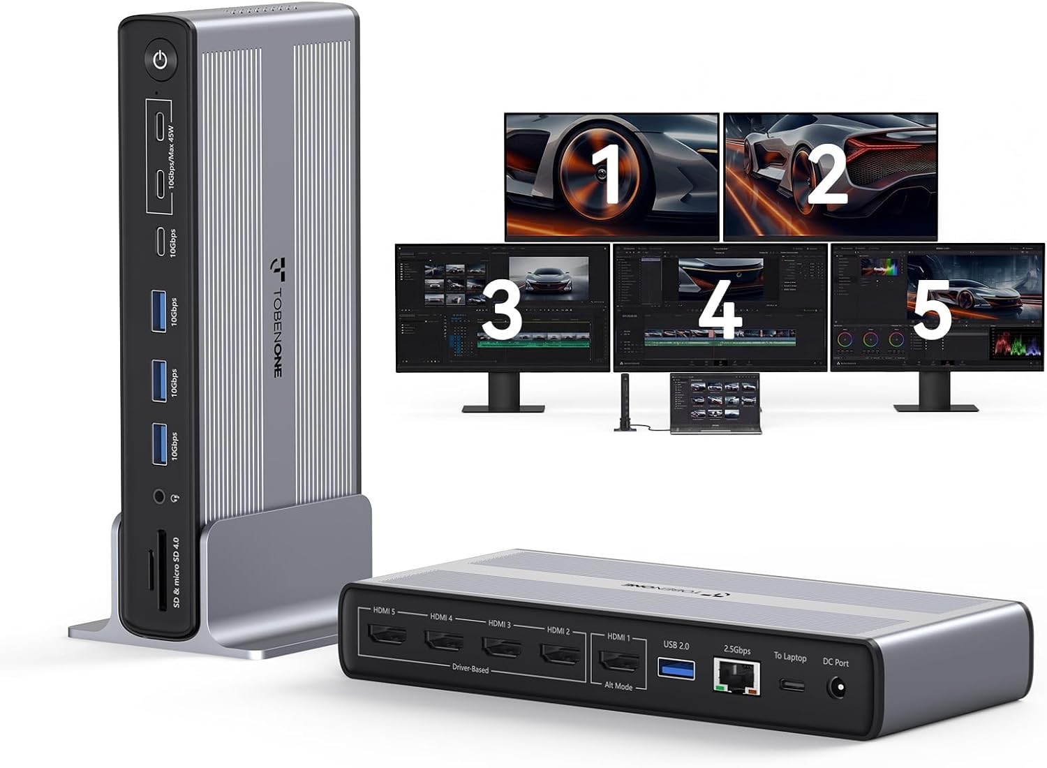 TobenONE Docking Station 5 Monitors, 18-in-1 DisplayLink 8K+Quad 4K@120Hz 5 HDMI