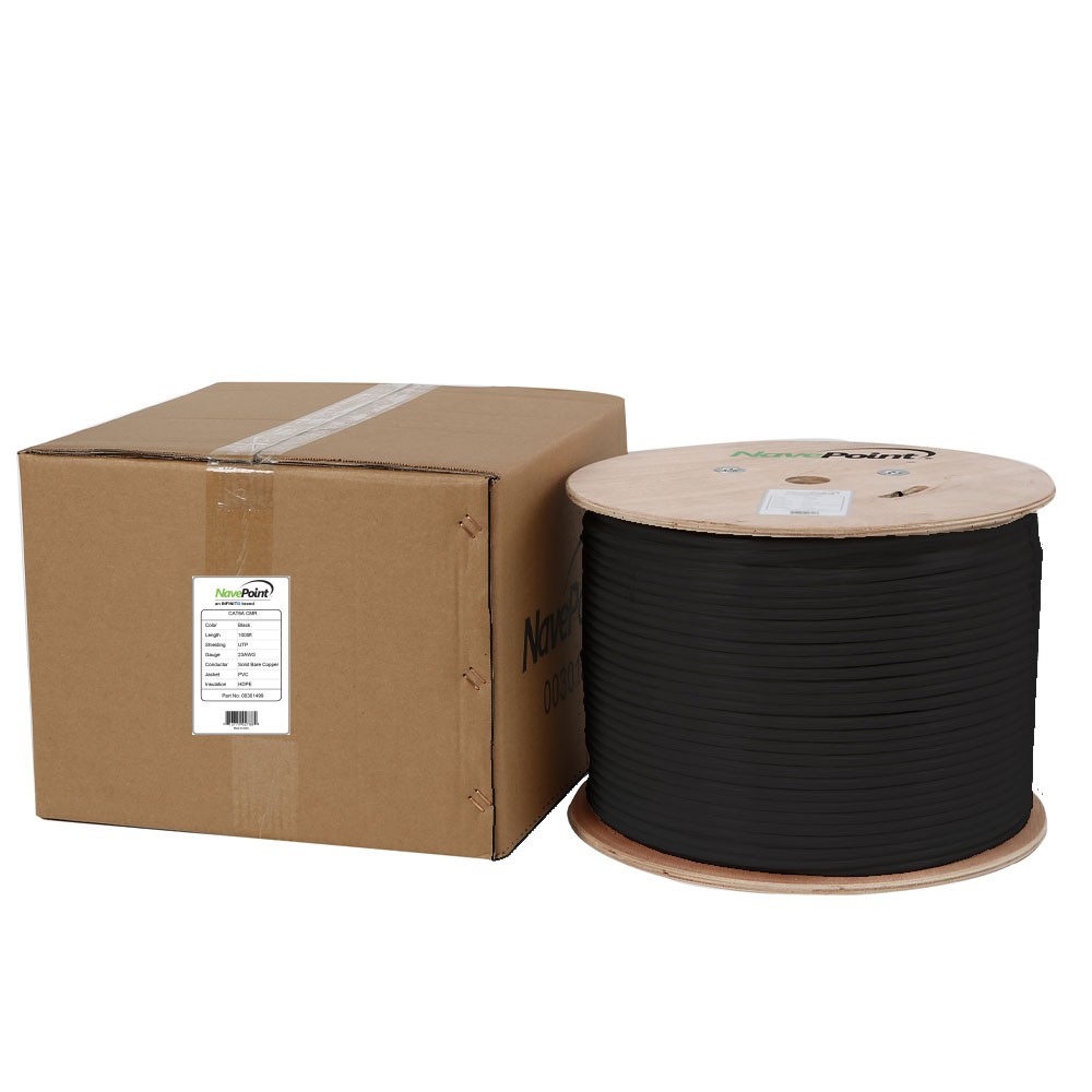 CAT6A Cable CMR Copper Riser UTP 23 AWG 500 MHz Ethernet – 1000 Ft Black Bulk