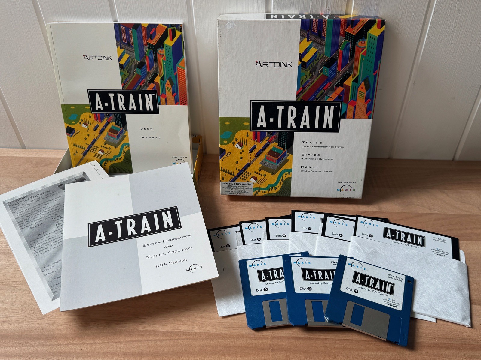 Vintage 1992 ArtDink Maxis A-TRAIN Train Simulation IBM Big Box Game
