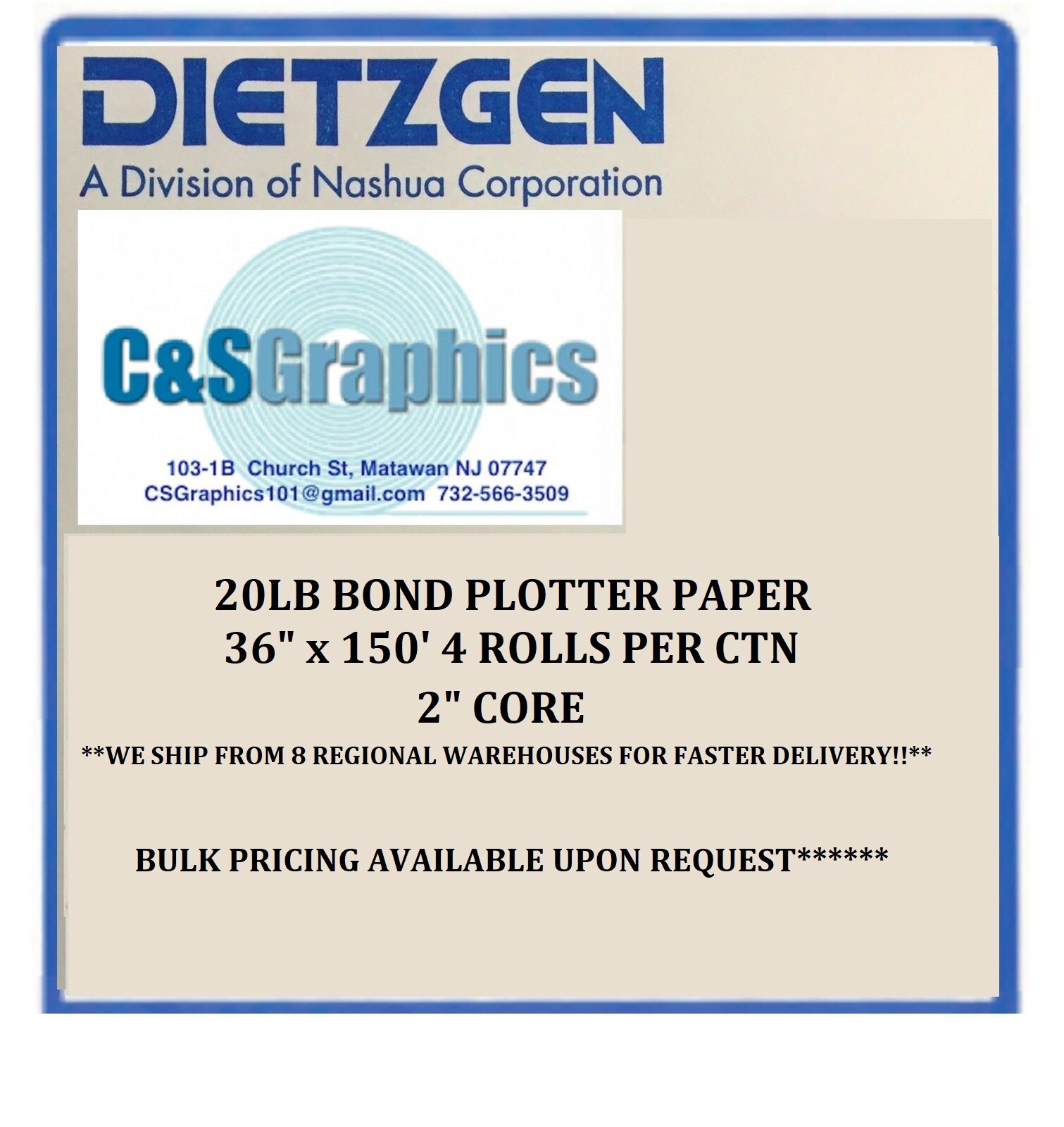 4 ROLLS 36” X 150′ 20lb HP DesignJet Plotter Paper