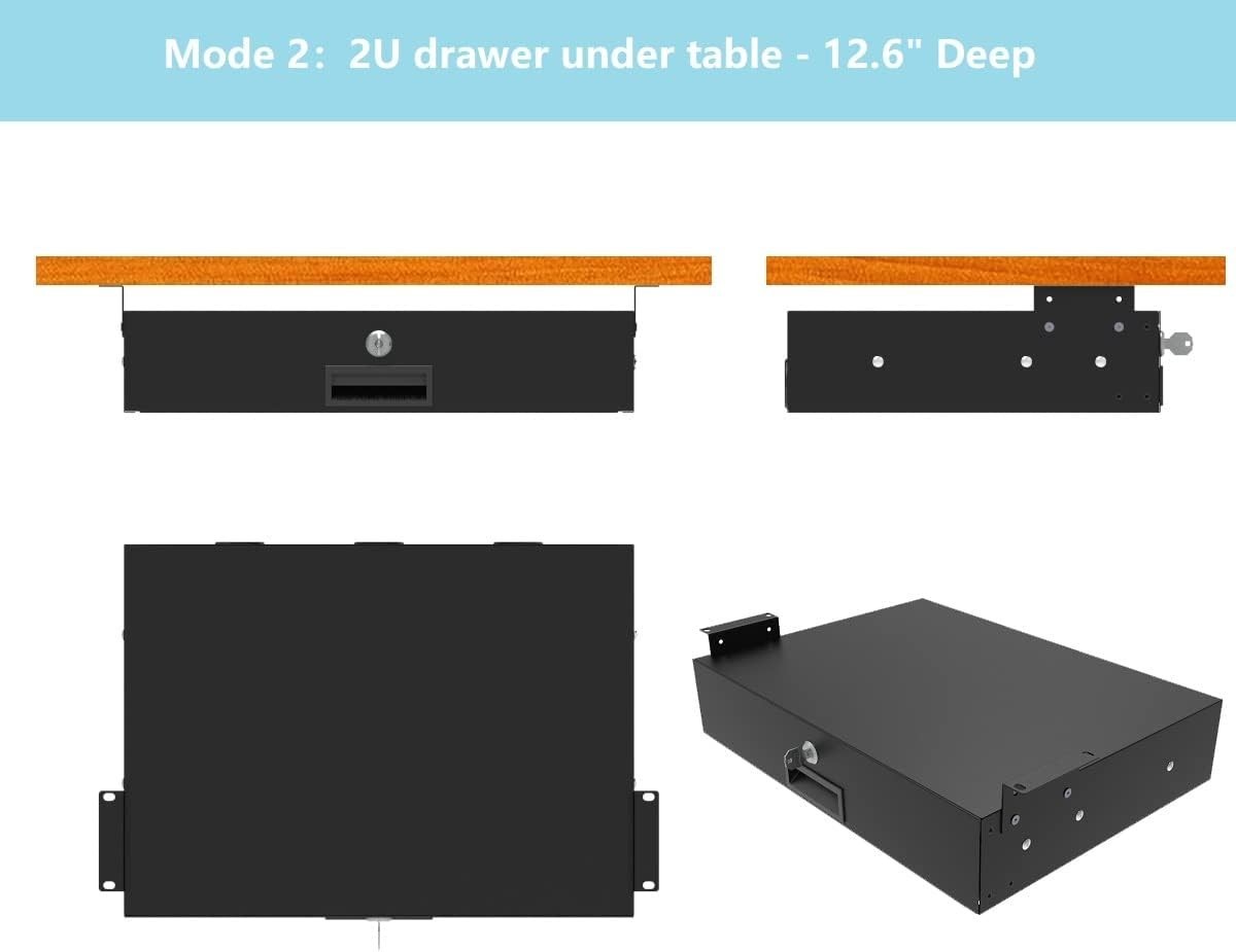 NEW 2U 19in Rack Mount Server Cabinet Lockable Drawer with Key 12.6in Depth