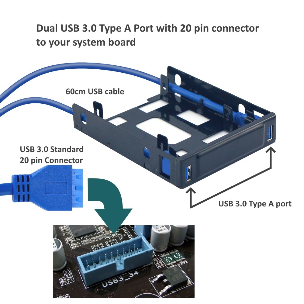 Vantec USB 3.0 Front Panel For 3.5″ Drive Bay With Dual 2.5″ SSD/HDD Bracket