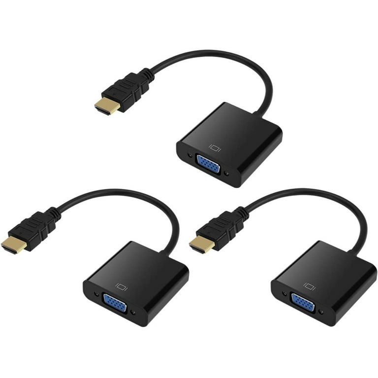 3-Pk Gold-Plated HDMI (Male) to VGA (Female) Adapters PC, Monitor, Projector, TV