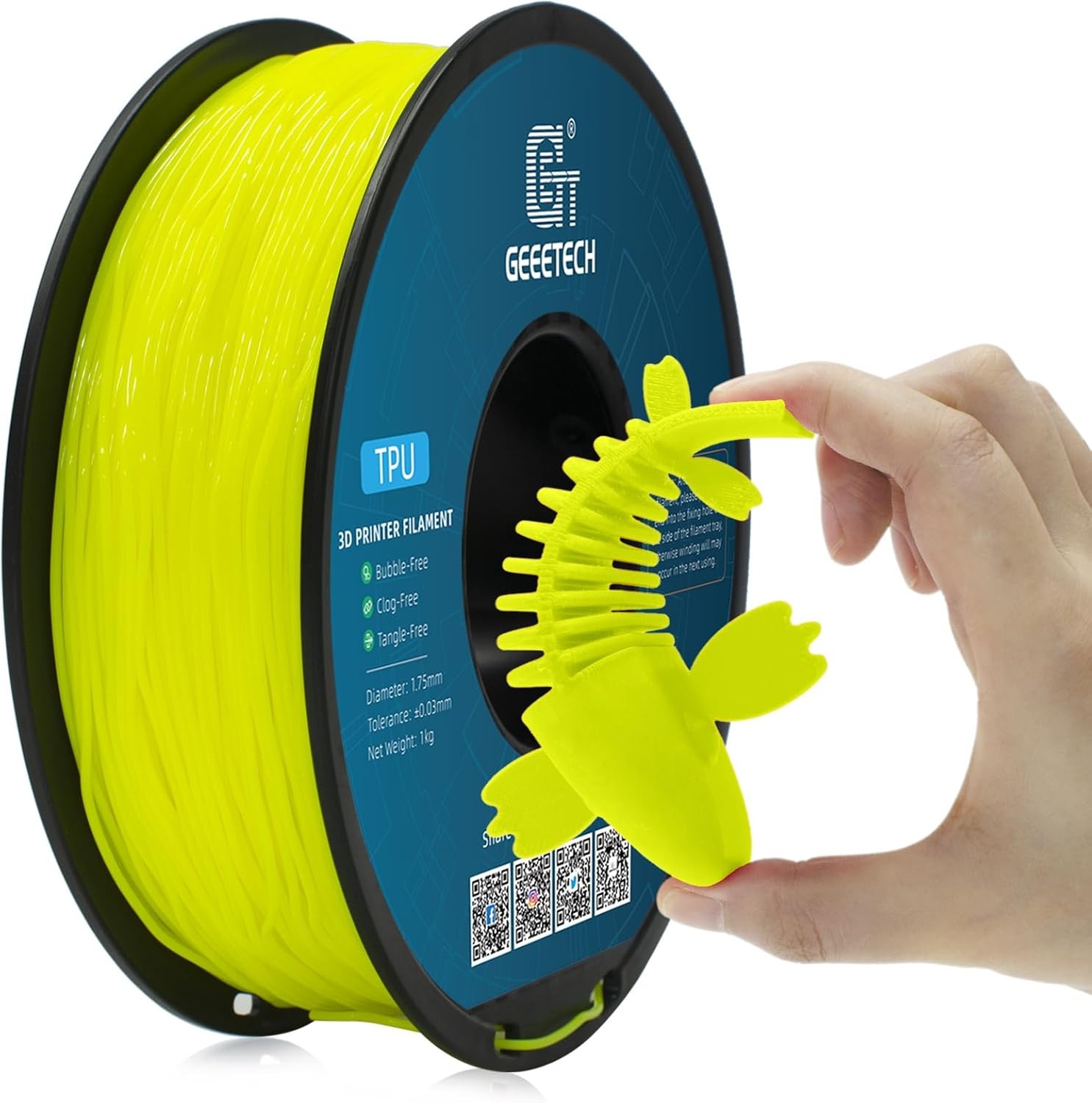 Geeetech 1.75mm TPU 3D Printer Filament 1kg Yellow 95A High Elastic TPU Filament