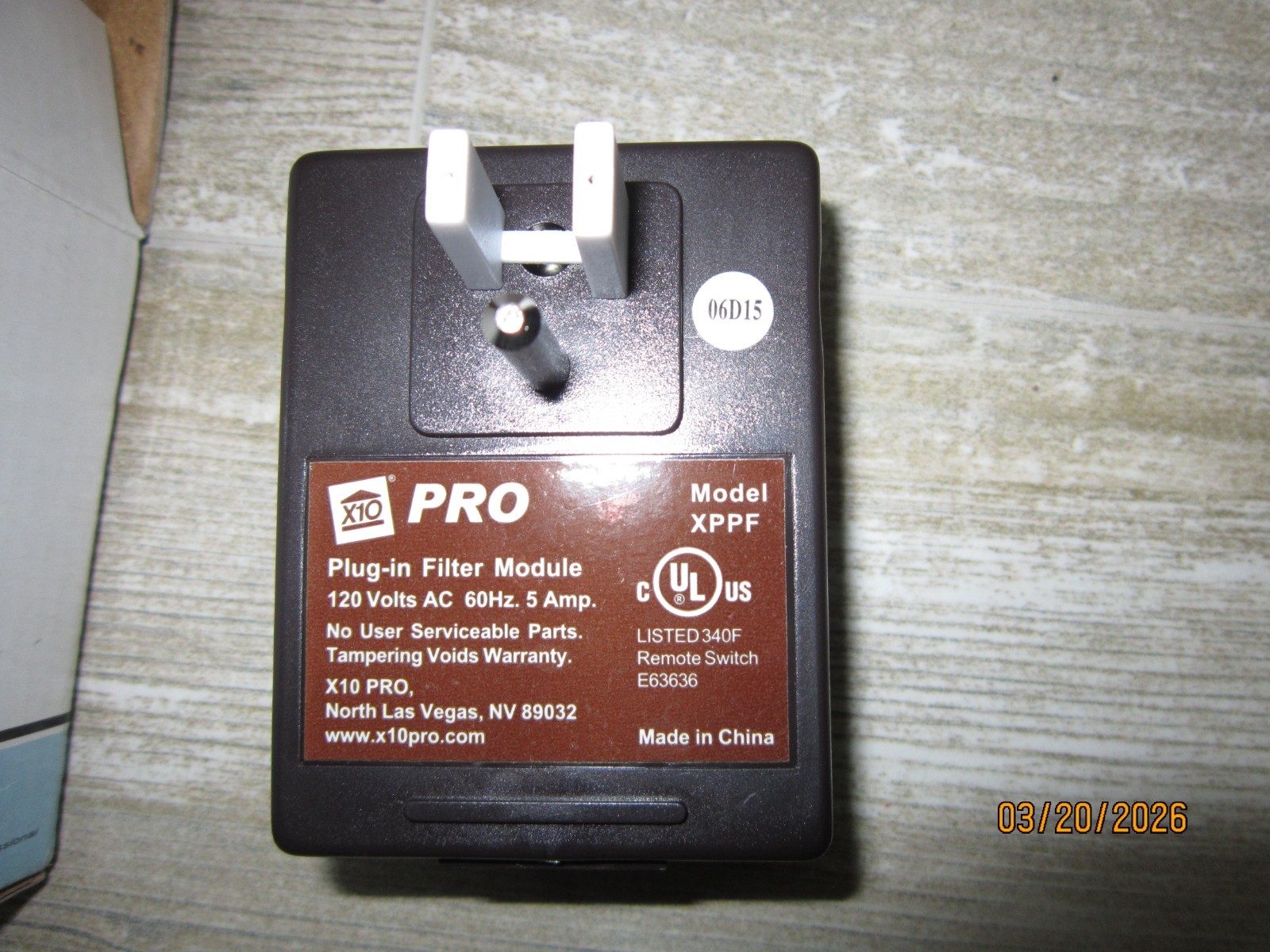 X10 PRO Plug-In Noise Filter Module (XPPF) 120 VAC 5A Brown New in Box