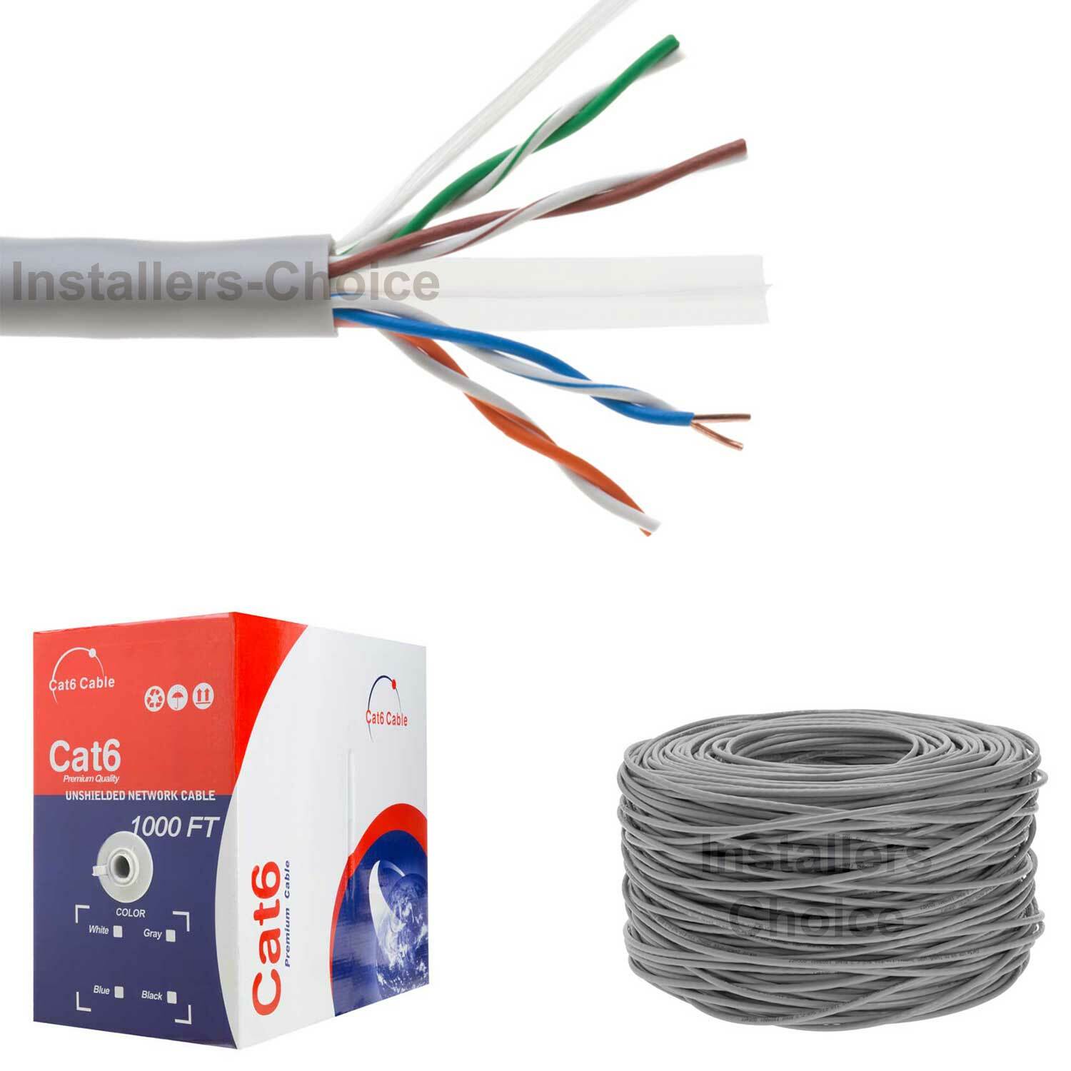 Cat6 500ft cable UTP Solid Gray LAN Netwrok Ethernet RJ45 Bulk 23 AWG