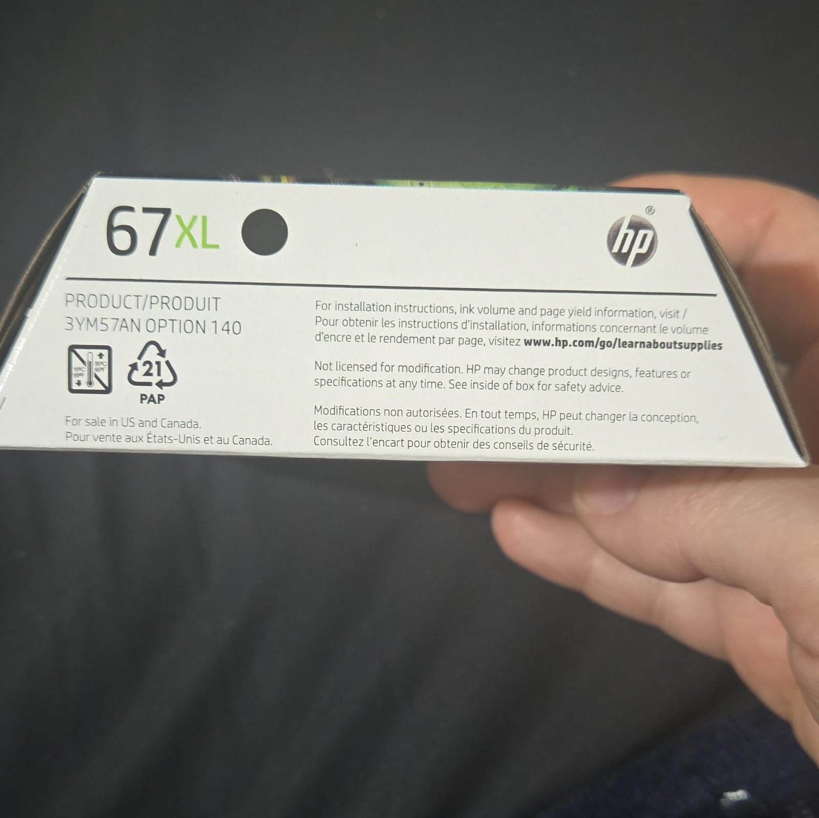 HP 67XL Black Genuine Original Inkjet Ink Cartridge 3YM57AN#140