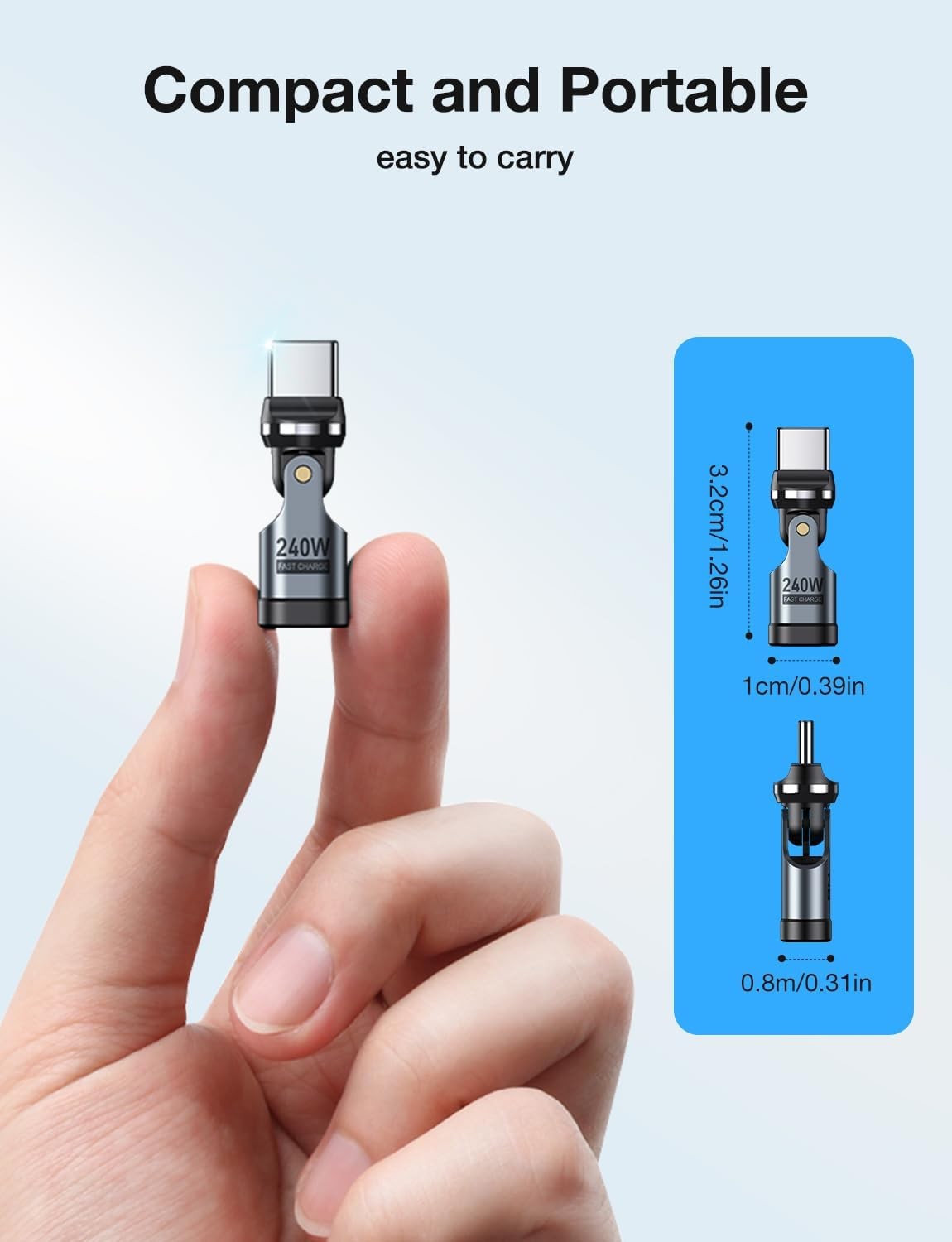 USB-C 90° Right Angle Adapter 2-Pack, PD 240W 180°/360° Type-C Converter