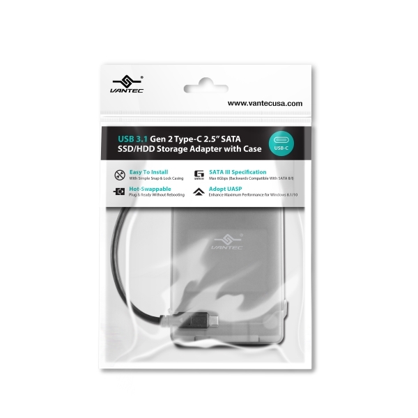 Vantec USB 3.1 Gen 2 Type-C 2.5″ SATA SSD/HDD Storage adapter