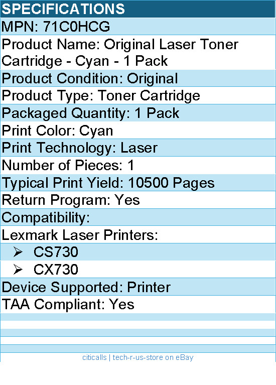 Lexmark 71C0HCG Original Laser Toner Cartridge – Cyan – 1 Pack
