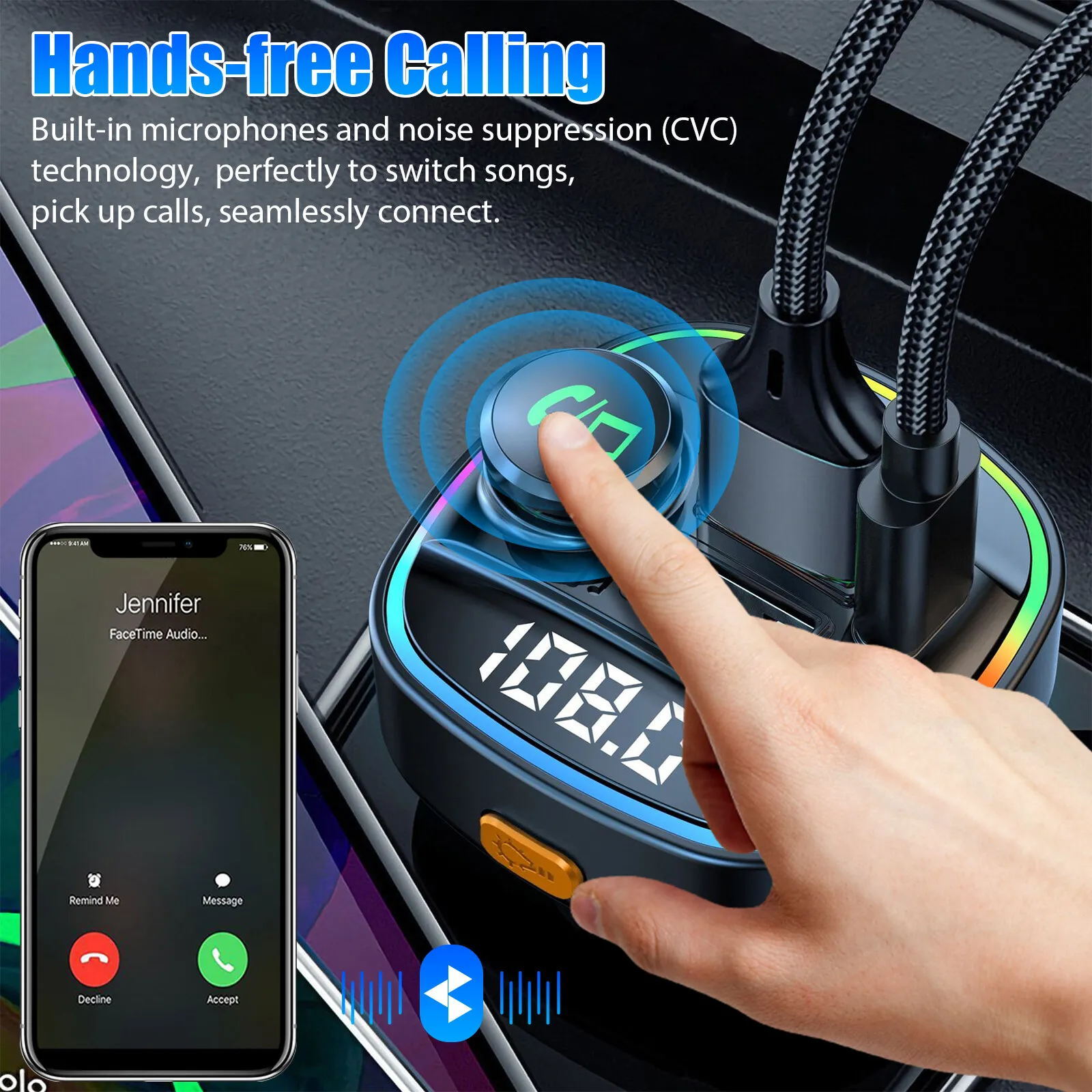Wireless Bluetooth 5.0 Car FM Transmitter MP3 Radio Adapter Kit Dual USB Charger