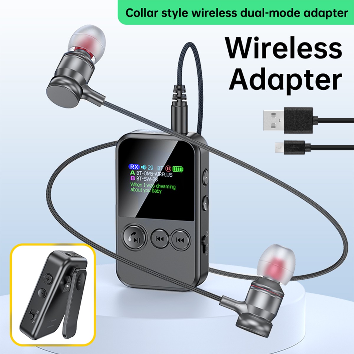 Bluetooth 5.4 Transmitter Receiver Wireless Audio 3.5mm AUX Adapter MP3 Player